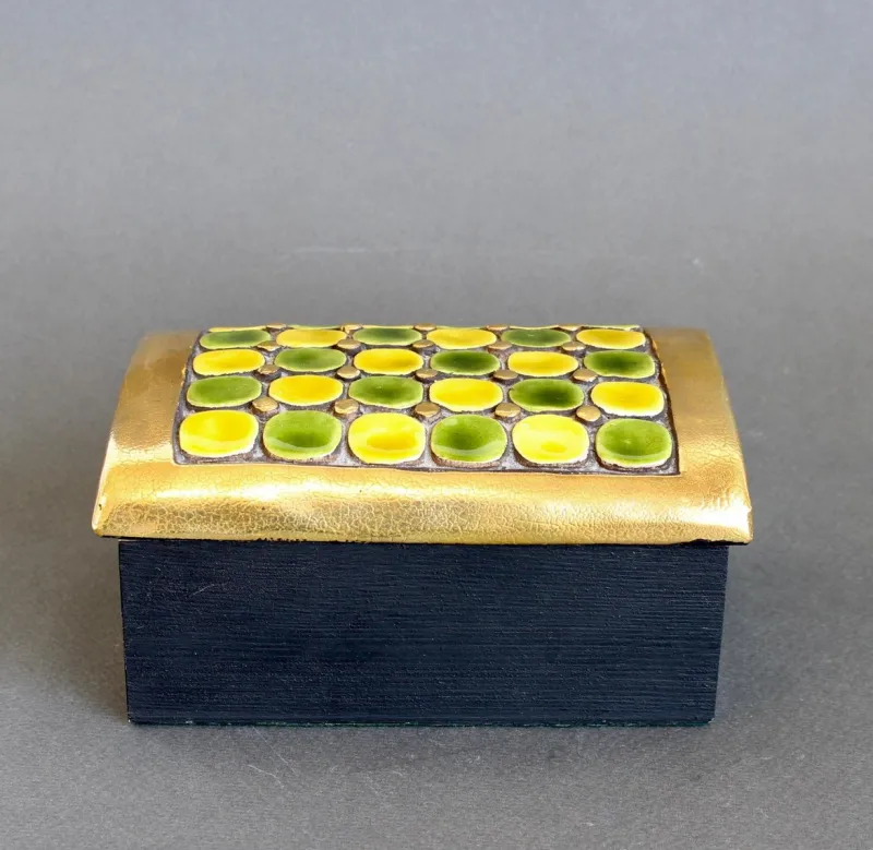 Pamono Jewellery Box with Decorative Ceramic Lid by Mithé Espelt, 1960s