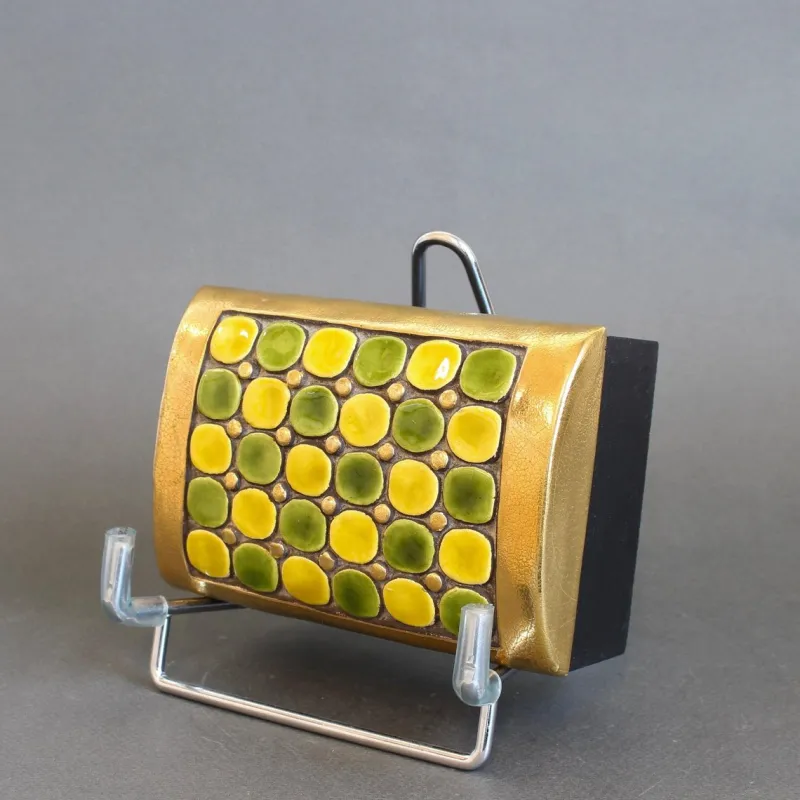 Pamono Jewellery Box with Decorative Ceramic Lid by Mithé Espelt, 1960s