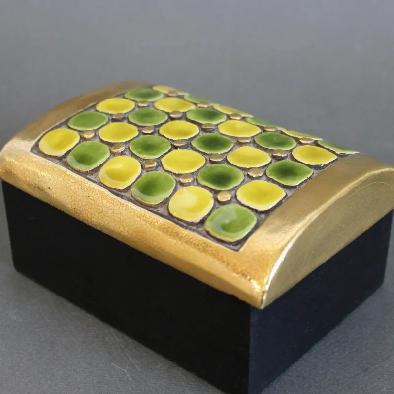 Pamono Jewellery Box with Decorative Ceramic Lid by Mithé Espelt, 1960s