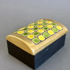 Pamono Jewellery Box with Decorative Ceramic Lid by Mithé Espelt, 1960s