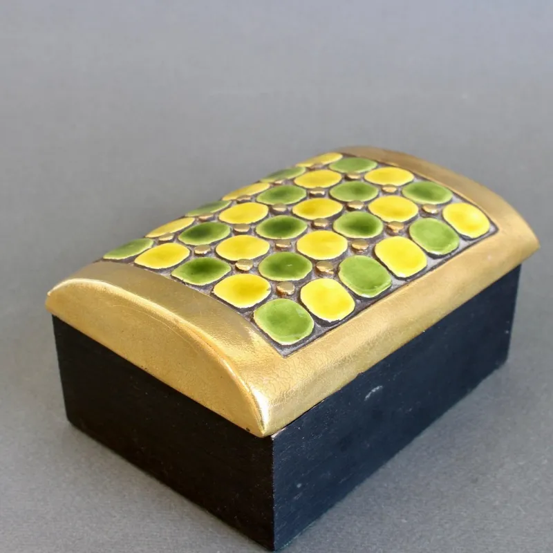 Pamono Jewellery Box with Decorative Ceramic Lid by Mithé Espelt, 1960s