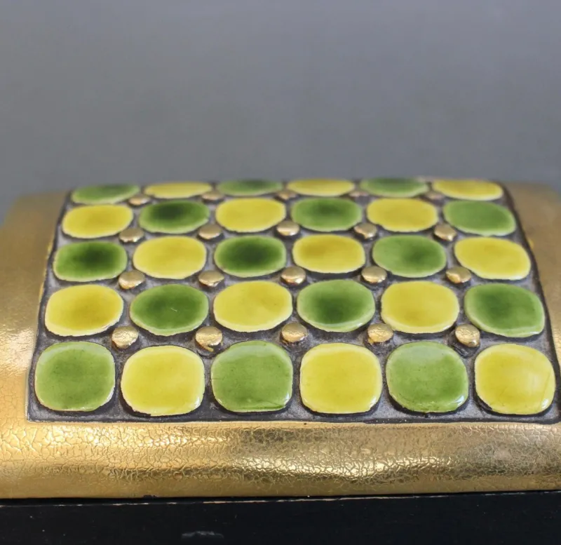 Pamono Jewellery Box with Decorative Ceramic Lid by Mithé Espelt, 1960s