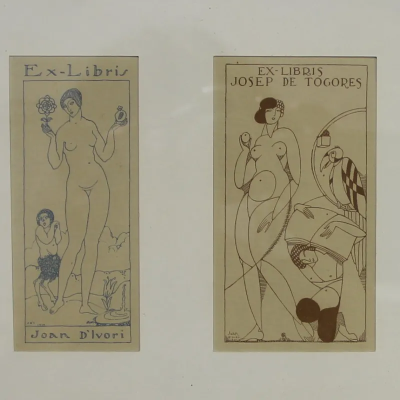 Pamono Joan D'Ivori, Ex Libris Figurative Lithographs, Framed> Art Deco
