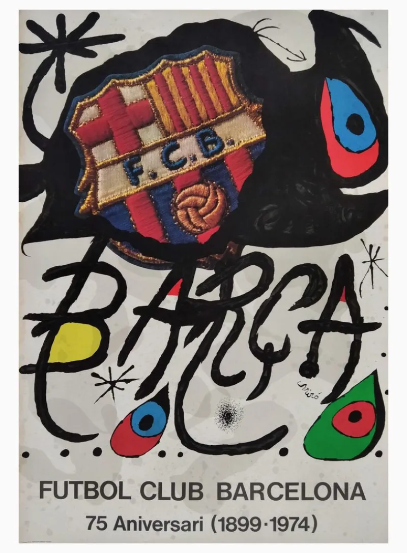 Pamono Joan Miro, Football Club Barcelona, 75th Anniversary (1899-1974), 1974, Lithograph, Framed> Surrealist|Abstraction