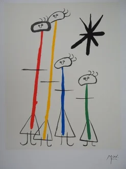 Pamono Joan Miro, Surreal Family with Star, Signed Lithograph in Colors> Prints & Multiples|Surrealist