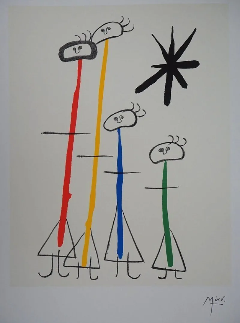Pamono Joan Miro, Surreal Family with Star, Signed Lithograph in Colors> Prints & Multiples|Surrealist