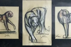 Pamono Johan Etiennette, Panther, Pastel Sketches on Paper, Framed><noscript><img width=