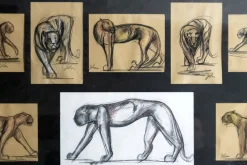 Pamono Johan Etiennette, Panther, Pastel Sketches on Paper, Framed><noscript><img width=