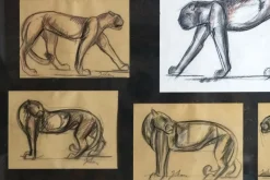 Pamono Johan Etiennette, Panther, Pastel Sketches on Paper, Framed><noscript><img width=