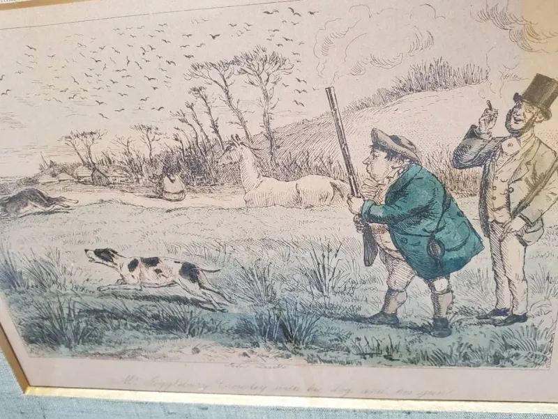 Sale Pamono John Leech, Hunting Caricature Illustrations, 1850s, Lithographs, Framed, Set of 2