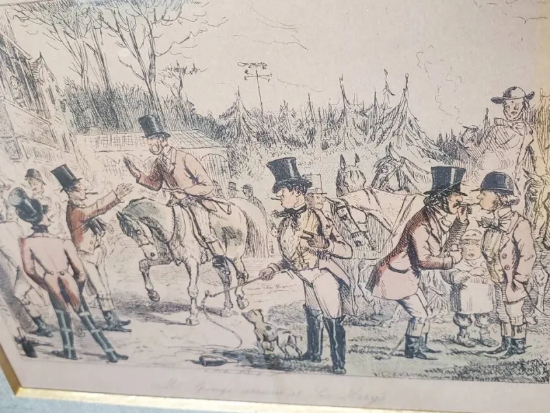 Sale Pamono John Leech, Hunting Caricature Illustrations, 1850s, Lithographs, Framed, Set of 2
