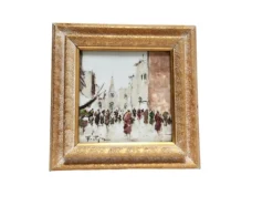 Pamono John Nighland, Italian Street Scene, 1950s, Oil on Ceramic, Framed> Mid-Century
