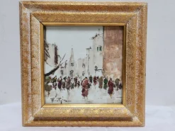 Pamono John Nighland, Italian Street Scene, 1950s, Oil on Ceramic, Framed><noscript><img width=