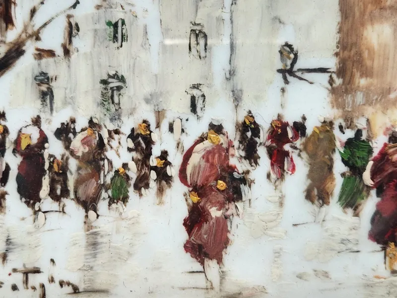 Pamono John Nighland, Italian Street Scene, 1950s, Oil on Ceramic, Framed> Mid-Century
