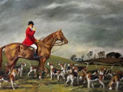 Pamono John Theodore Kenney, Red Coat Huntsman wwith Hound Dogs, 1957, Oil Painting, Framed> Classical