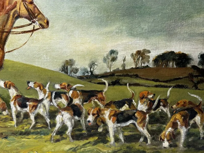 Pamono John Theodore Kenney, Red Coat Huntsman wwith Hound Dogs, 1957, Oil Painting, Framed> Classical
