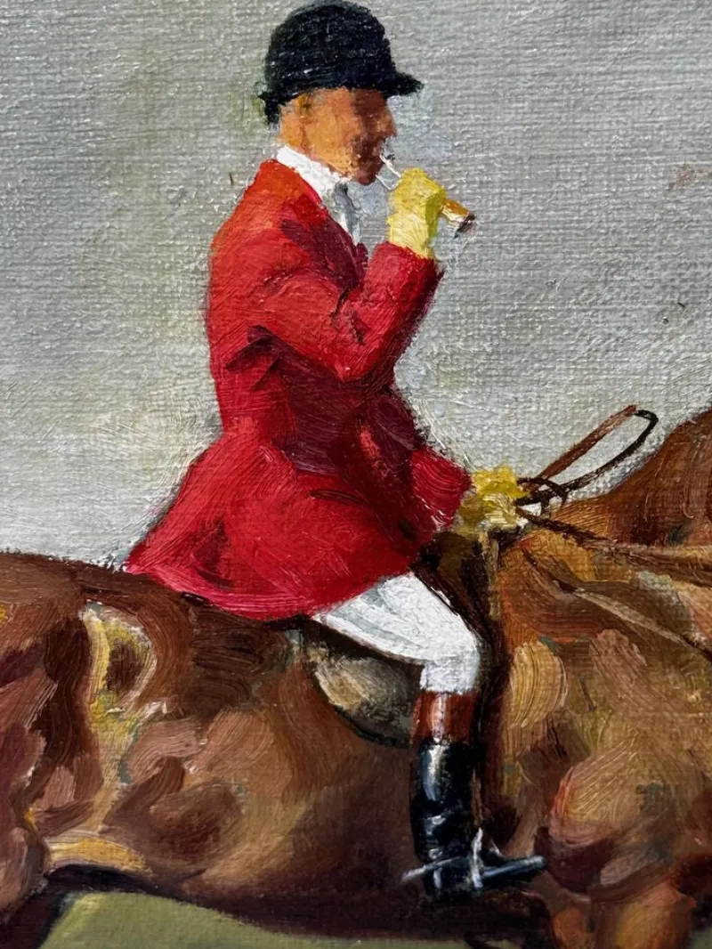 Pamono John Theodore Kenney, Red Coat Huntsman wwith Hound Dogs, 1957, Oil Painting, Framed> Classical