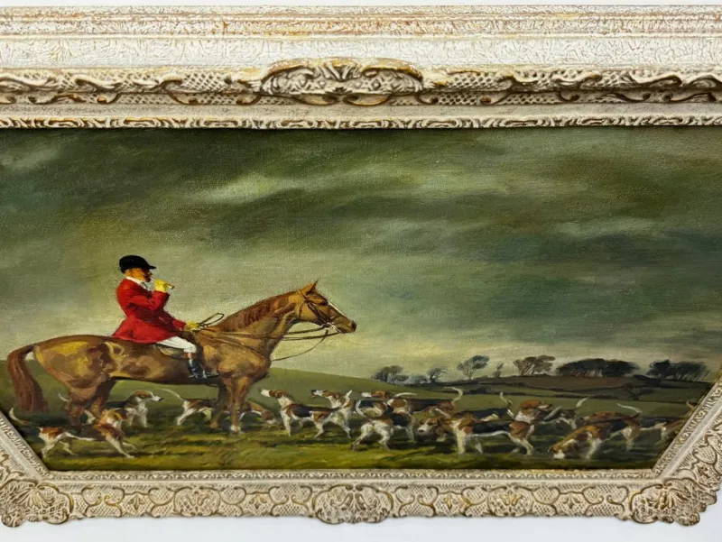 Pamono John Theodore Kenney, Red Coat Huntsman wwith Hound Dogs, 1957, Oil Painting, Framed> Classical