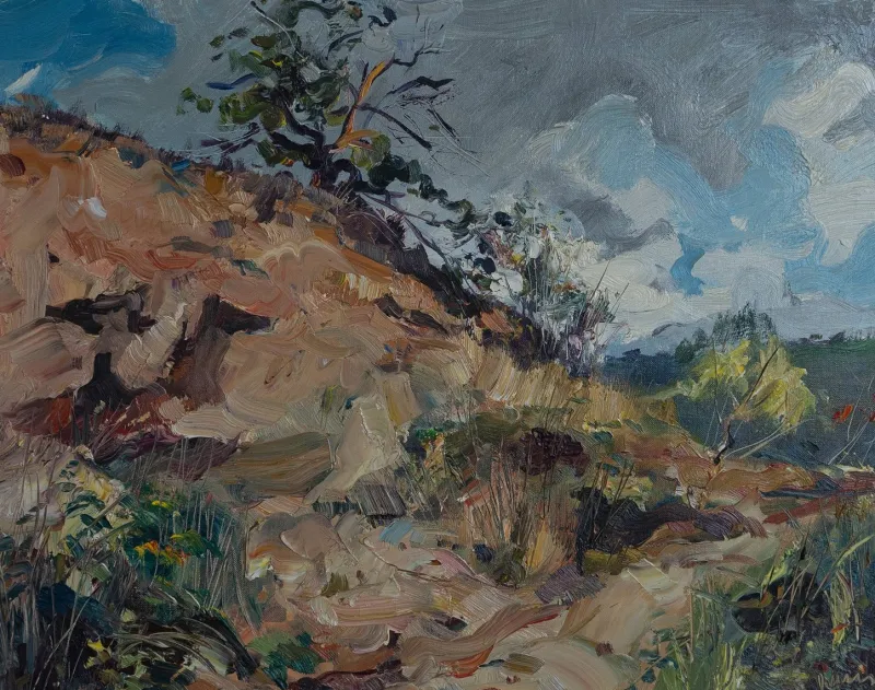 Pamono Jordi Pausas Mestres, Rugged Hillside Under a Dynamic Sky, Oil Painting> Impressionist