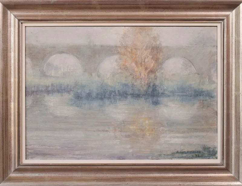 Outlet Pamono José Luis Sanz Magallon, Impressionist River Scene, 20th-Century, Oil on Canvas, Framed