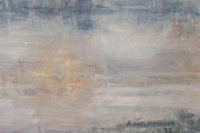 Outlet Pamono José Luis Sanz Magallon, Impressionist River Scene, 20th-Century, Oil on Canvas, Framed