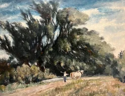 Pamono Jose Fabri-Conti, Farmer and Horses, Oil on Canvas, 1953> Impressionist