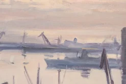 Sale Pamono Jose Pomes Abella, Barcelona Port, 1975, Oil on Canvas, Framed