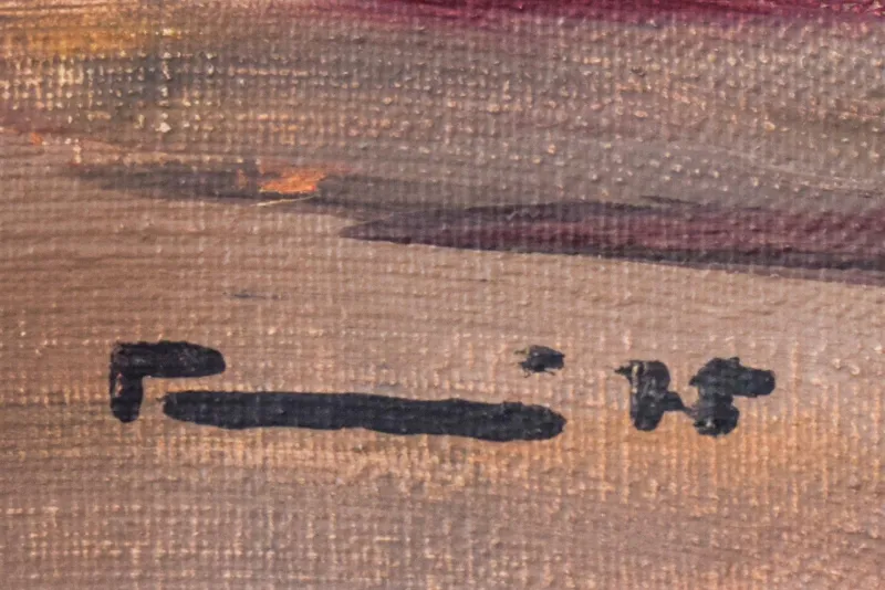 Sale Pamono Jose Pomes Abella, Barcelona Port, 1975, Oil on Canvas, Framed