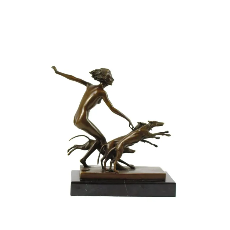 Best Pamono Josef Lorenzl, Art Deco Female Nude with Dogs, 1920s, Bronze on Marble Base