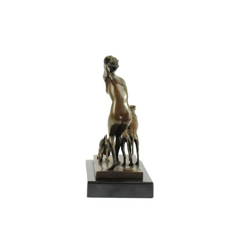 Best Pamono Josef Lorenzl, Art Deco Female Nude with Dogs, 1920s, Bronze on Marble Base