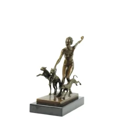 Best Pamono Josef Lorenzl, Art Deco Female Nude with Dogs, 1920s, Bronze on Marble Base