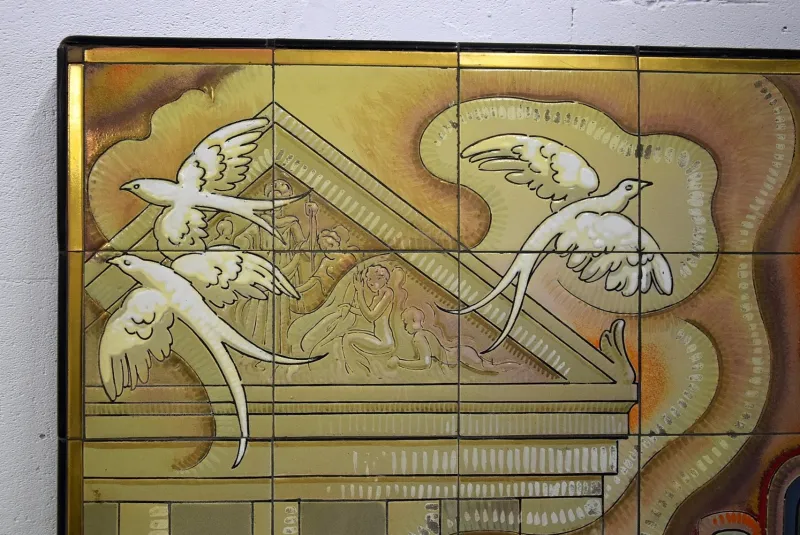 Pamono Joseph Roelants, Tile with Allegorical Representation of Architecture and Sculptural Art, 1948, Ceramic> Mid-Century