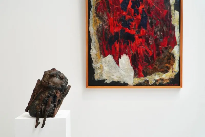 Pamono Jozef Mees, Large Abstract Composition, Oil on Board, Belgium, 1966> Mid-Century