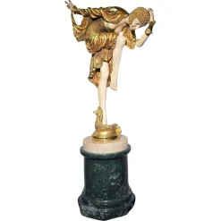 Pamono J.R. Colinet, Chryselephantine Style Sculpture, 1930, Gilt Bronze on Marble Base> Art Deco