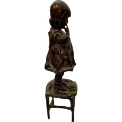 Pamono Juan Clara, Girl on a Chair, 1920s-1940s, Bronze> Sculpture