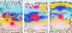 Pamono Juanjo Sáez, Bubbles Between Clouds Triptych, 2025, Mixed Media on Paper> Work On Paper