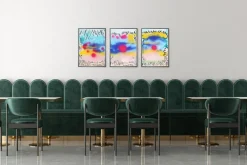 Pamono Juanjo Sáez, Bubbles Between Clouds Triptych, 2025, Mixed Media on Paper><noscript><img width=