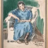 New Pamono Jules Borély, Seated Woman, Watercolor and Charcoal