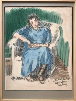 New Pamono Jules Borély, Seated Woman, Watercolor and Charcoal
