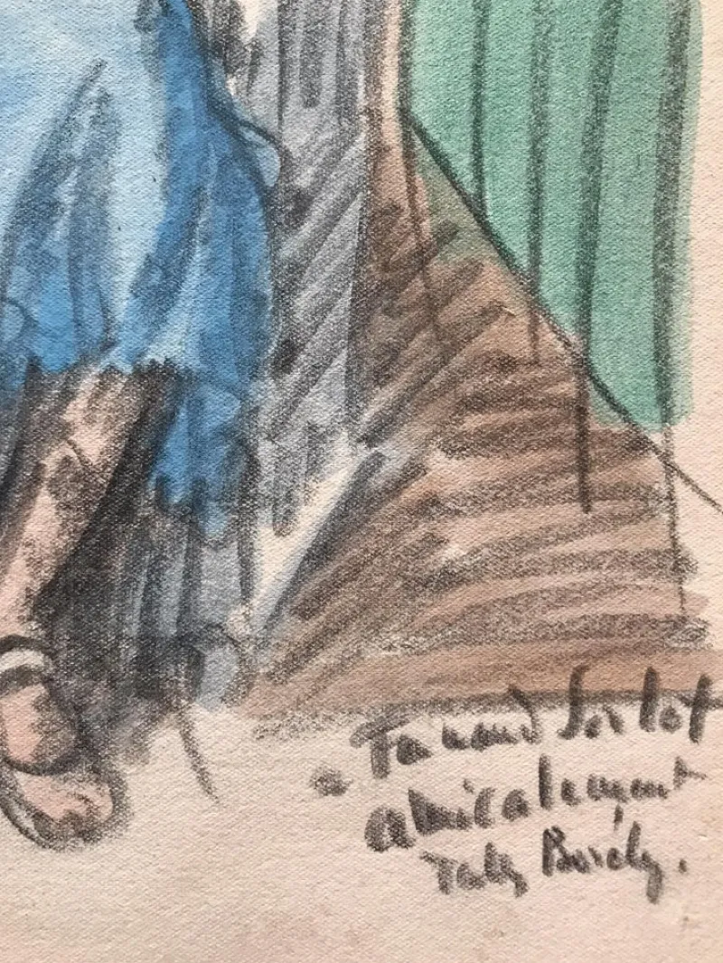 New Pamono Jules Borély, Seated Woman, Watercolor and Charcoal