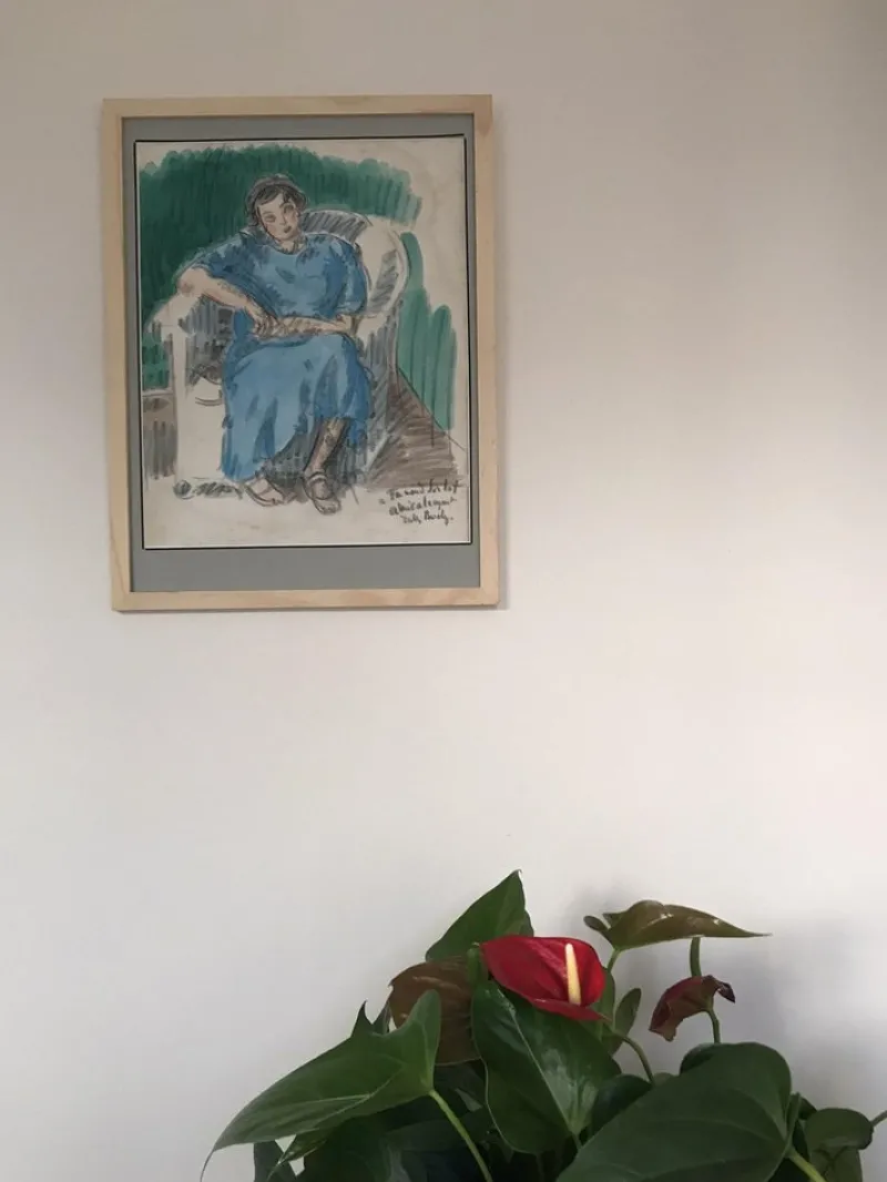 New Pamono Jules Borély, Seated Woman, Watercolor and Charcoal