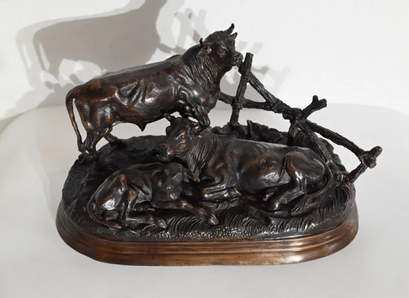Sale Pamono Jules Moigniez, Cows, Early 20th Century, Bronze