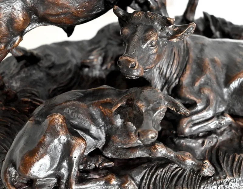 Sale Pamono Jules Moigniez, Cows, Early 20th Century, Bronze
