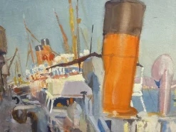 Clearance Pamono Jules Van De Leene, Marine Liner at Dock, 1920s, Gouache