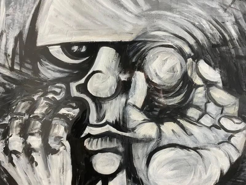 Best Pamono Juraj Huliak, Man in the Theatre, 2023, Acrylic on Cardboard