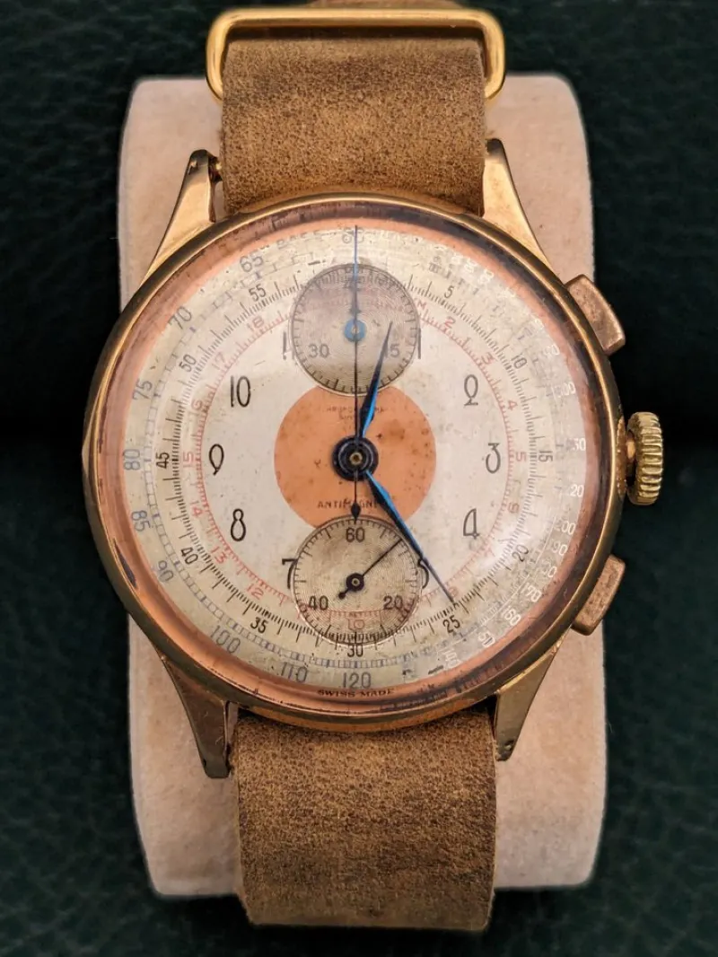 Pamono 18k Gold Chronograph Watch, 1950s