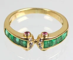 Clearance Pamono 18K Gold, Sapphire, Emerald & Diamond Ring, 1990s