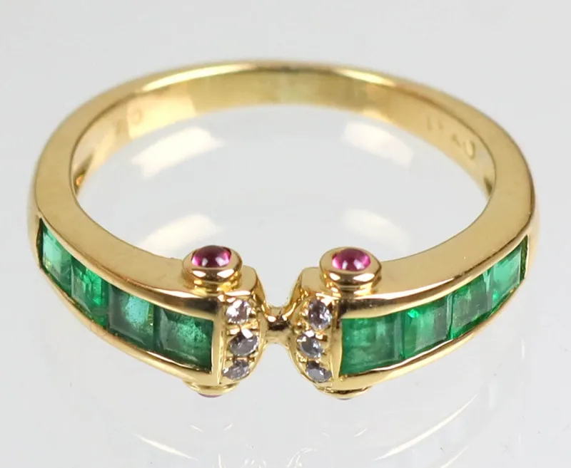 Clearance Pamono 18K Gold, Sapphire, Emerald & Diamond Ring, 1990s