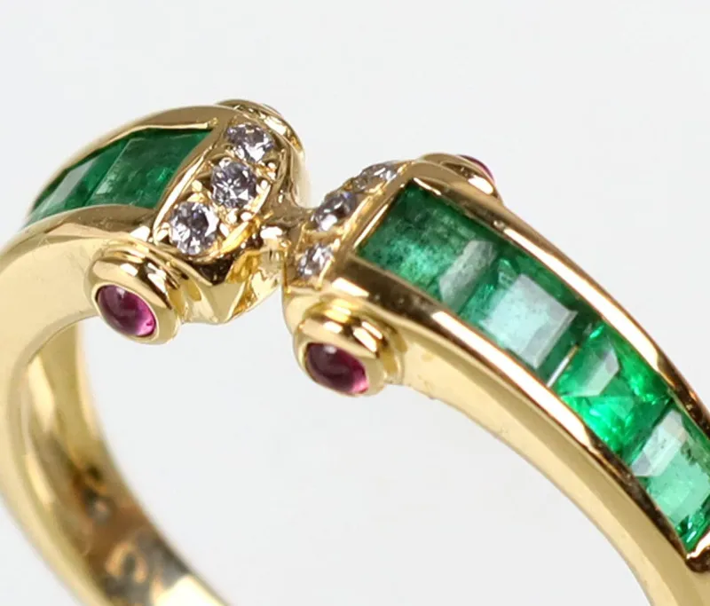 Clearance Pamono 18K Gold, Sapphire, Emerald & Diamond Ring, 1990s