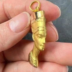 Best Pamono 18k Yellow Gold Egyptian Nefertiti Bust Charm Pendant, 1950s